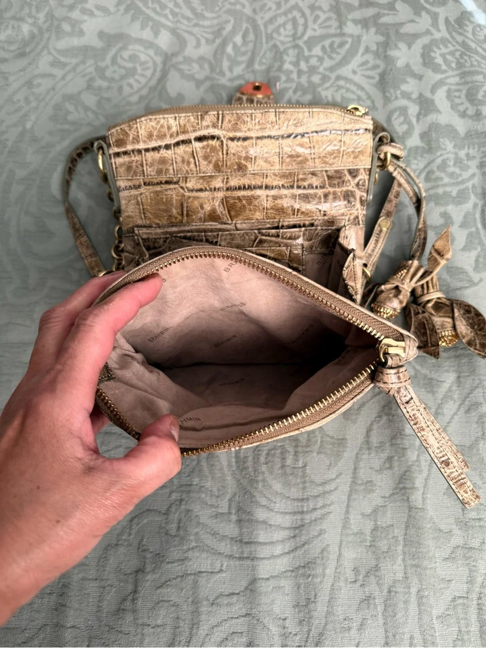 Brahmin Croc-Embossed Crossbody Bag - Taupe Brown